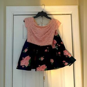 B Darlin Two Piece Pink Flower Skirt Set